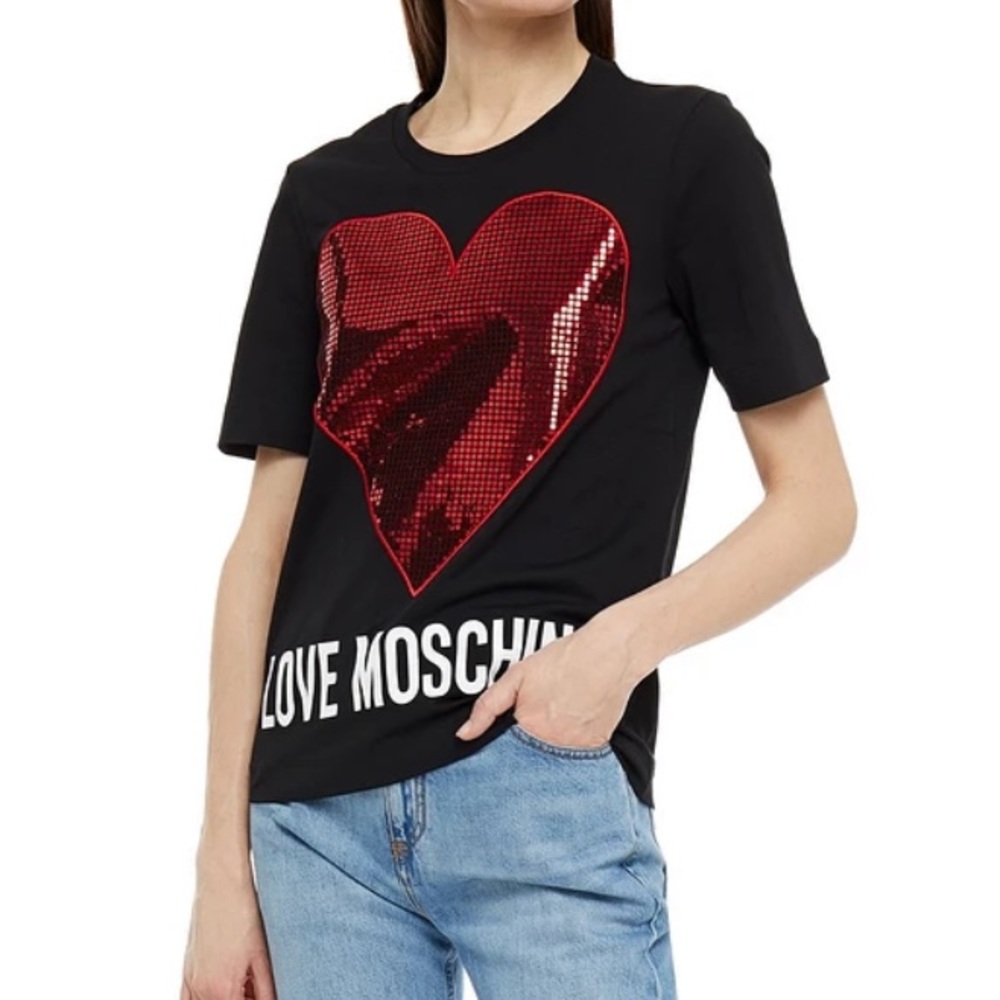 LOVE MOSCHINO Appliquéd printed cotton-jersey T-shirt